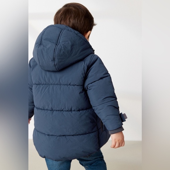 Navy Borg Fleece‎ Lined Shower Resistant Hooded Padded Coat - Picture 3 of 8